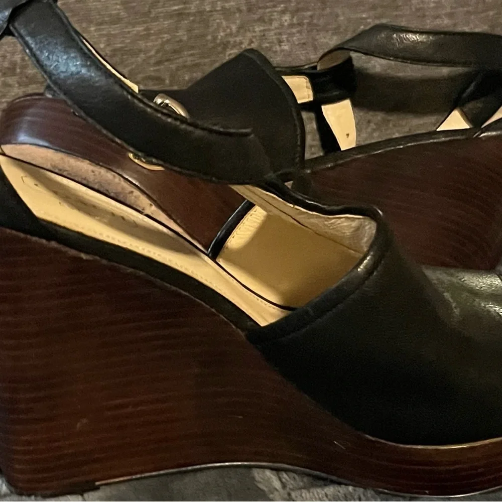 Coach Black Leather Ankle Strap Sandals